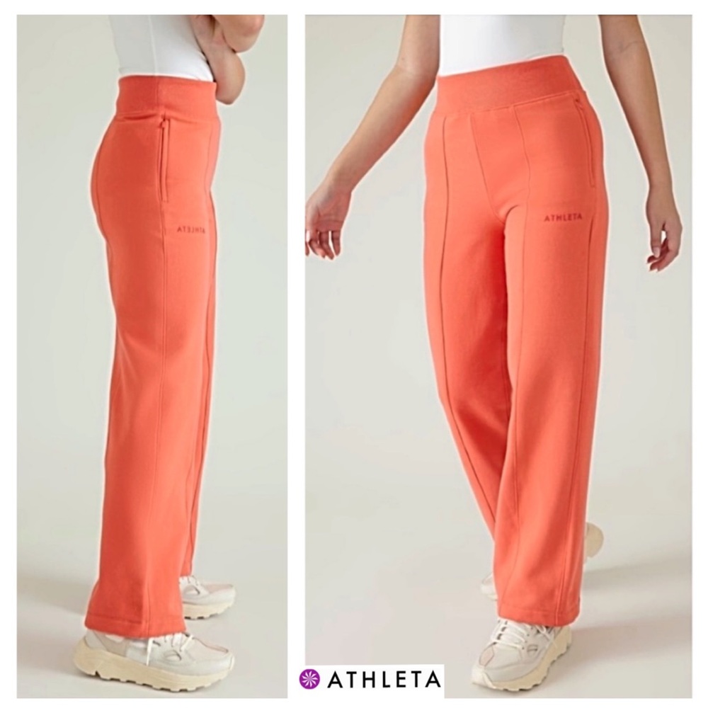 🧡NWTS-$120 ATHLETA Retro-Plush Straight Leg Pants Large Athleta Logo Cozy Pants
